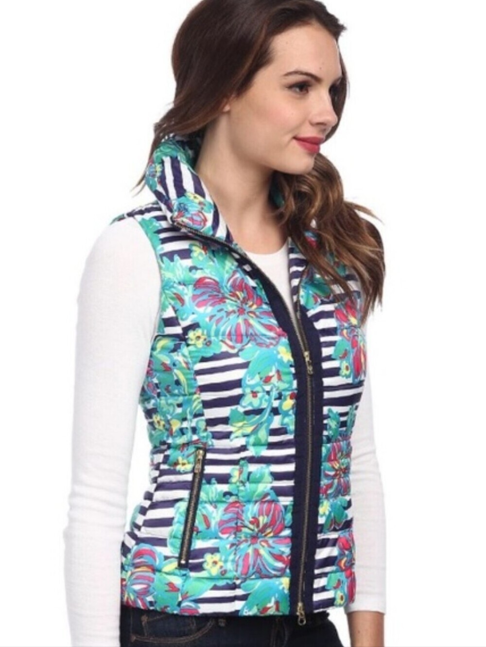 Lilly Pulitzer Vest Women's Large Puffer SYD Paradisio Down Feather Full Zip - Picture 3 of 12